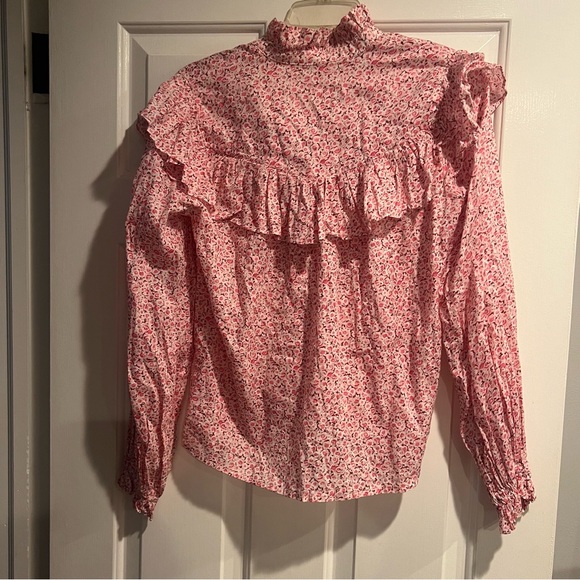 LoveShackFancy Pink Floral Erica Top Ruffle Button Down Shirt - Picture 8 of 8